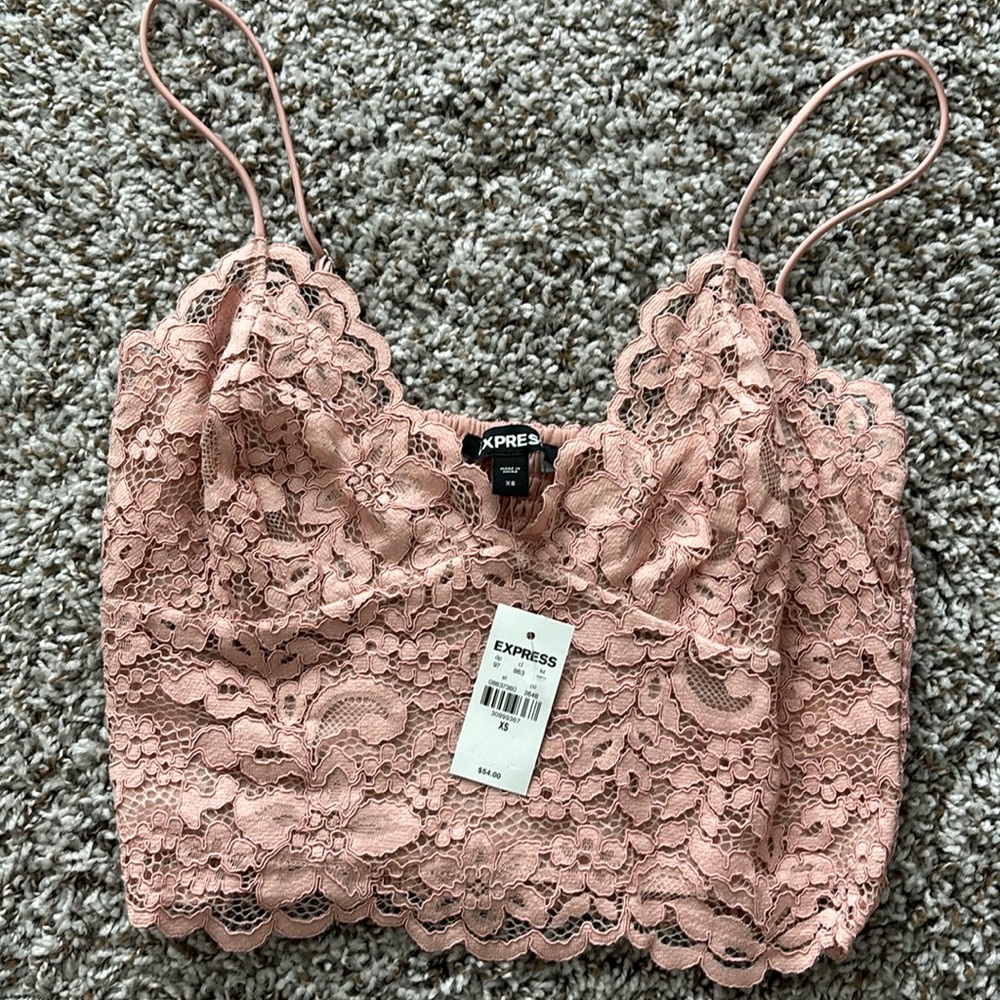 Express cropped lace cami, rose pink, size XS